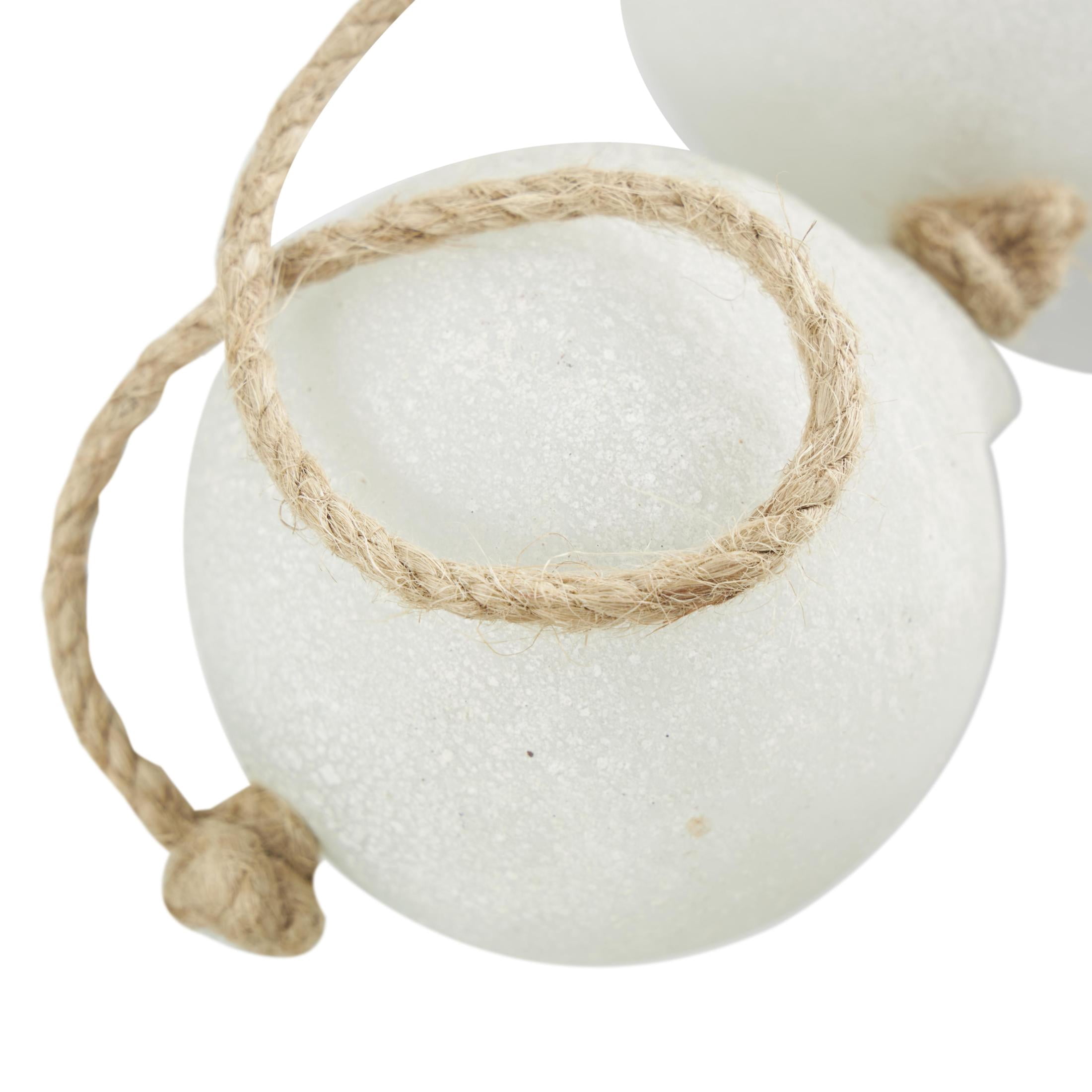 DecMode Handmade Round Extra Long Frosted Orb White Glass Garland with Tassel with Knotted Jute Rope
