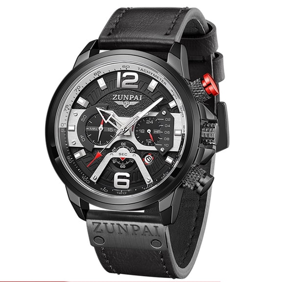 ZUNPAI Watches for Men with Luminous Calendar Waterproof, Men's Wristwatch Fashion Quartz Analog Leather Steel Strap Watch