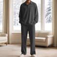 thumbnail image 4 of Solid-Color Textured Casual Collared Pullover Long-Sleeve Top And Pants Sports Set, 4 of 5