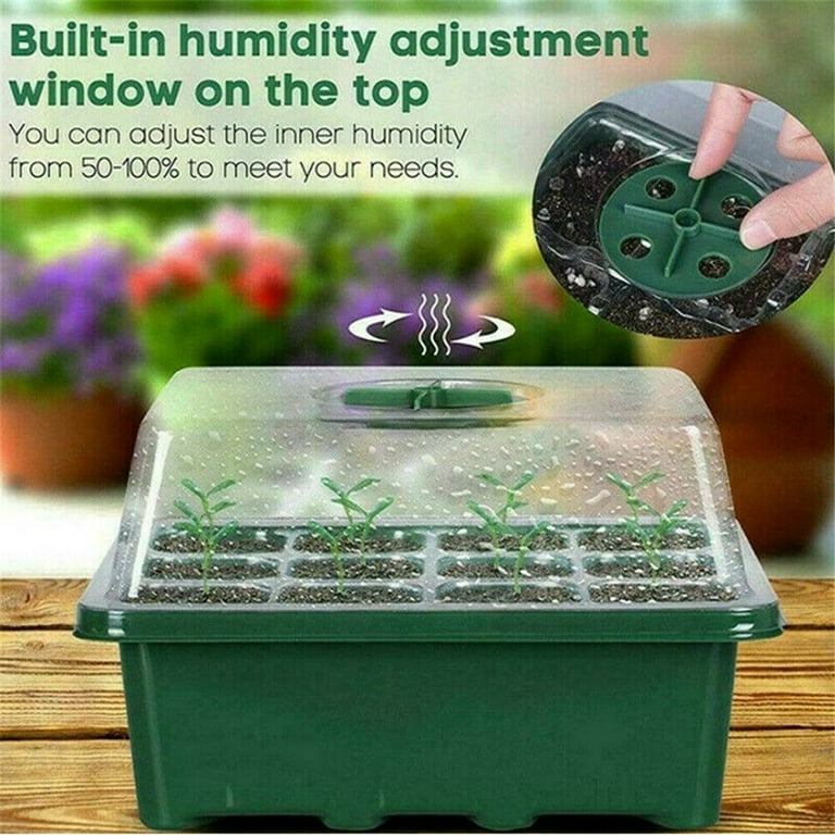 12 Seed Trays Set Rectangle Deep Root Grow Box Indoor Outdoor Cell Seedling  Starter Tray Plant Pots for Bonsai Flowers Herbs