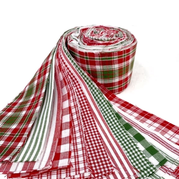 Merry Christmas Red & Green Plaid Homespun Fabric 2.5 X 44 inch Precut Roll (Jelly Roll)- 22 pc. by JCS
