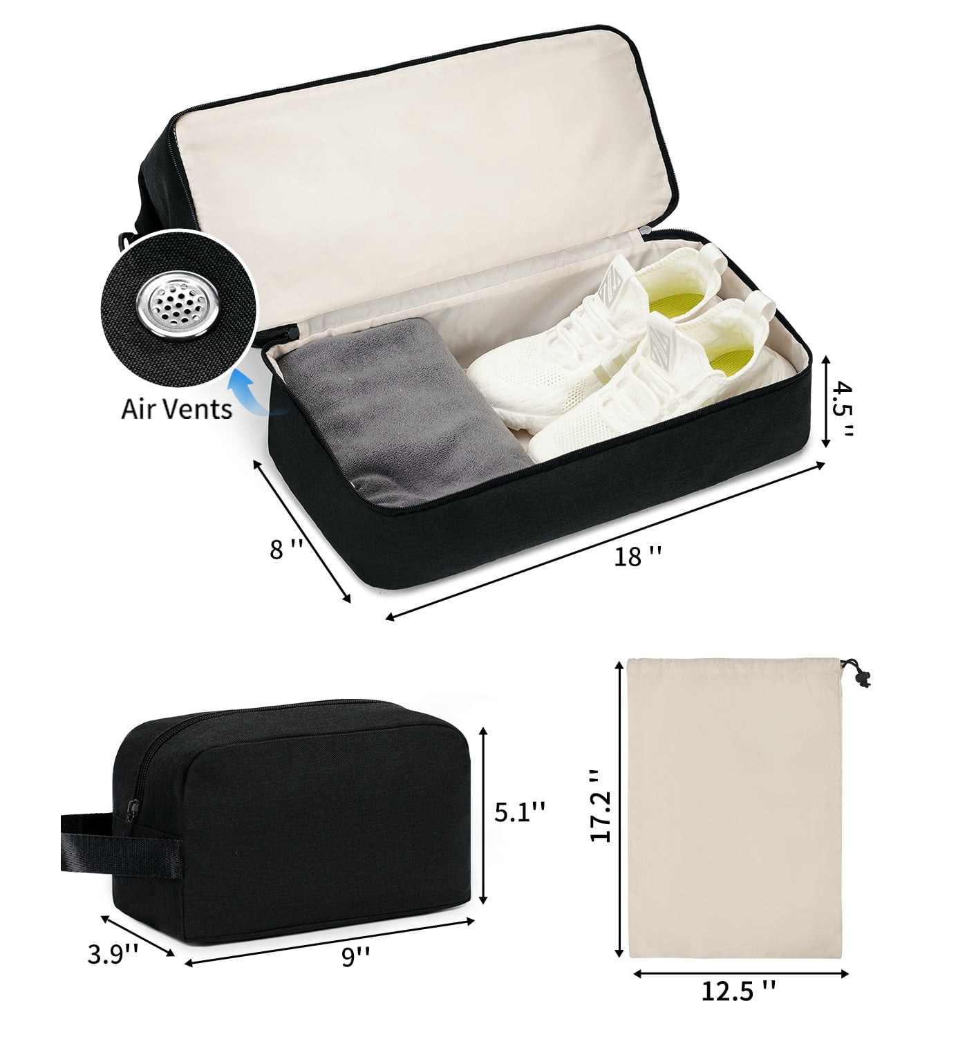 WANDF For Spirit Airlines Travel Bag With Shoe Compartment,18x14x8 Underseat Carry On Bag Weekender Bag with Toiletry Bag,Personal Item Bag With USB Charging Port,Gym Bag With Wet Pocket(Black Bag)