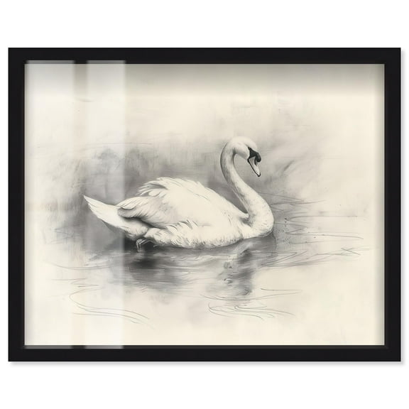 Serene Swan Shadowbox Print Animal Illustrations by Art Remedy, Black Frame, 20 x 16