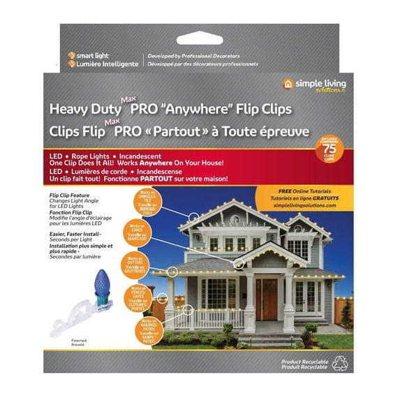 Simple Living Solution's Max Pro Anywhere Flip Clips 75-Count Seasonal Light Strand Plastic Clips - Clear