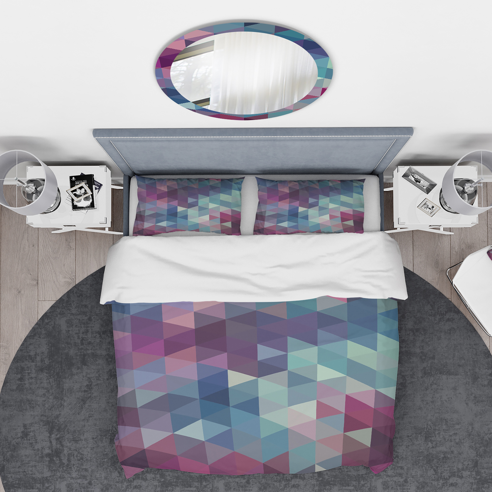 Designart 'Triangular Geometry in Shades of Blue and Magenta' Modern & Contemporary Duvet Cover Set
