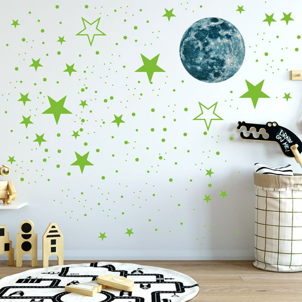 Étoiles brillantes dans le noir pour plafond, autocollants muraux étoiles,  système solaire Galaxy Space Nursery Stickers muraux fusée astronaute  filles garçons décorations de chambre pour chambre 