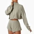 thumbnail image 2 of Sudadera de Mujer Manga Larga Cuello Alto Suelto Deportivo Casual Transpirable Blusa con Cremallera para Exteriores Lino Gris XL, 2 of 5