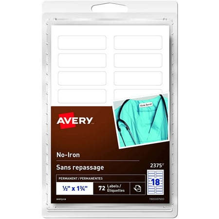 Avery Pack of 72 Fabric Labels, No-Iron Needed, Washer & Dryer Safe, Perfect for Clothing ...