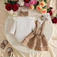 thumbnail image 5 of YDFCWXW Newborn Infant Girls Clothes Set Ruffle Top Plaid Overall Dress with Bow Headband 0-18M (Khaki, 9-12 Months), 5 of 9