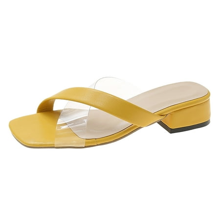 

Sandals Women Fashion Summer Women Sandals Heel Low Heel Square Toe Transparent Solid Color Casual Style