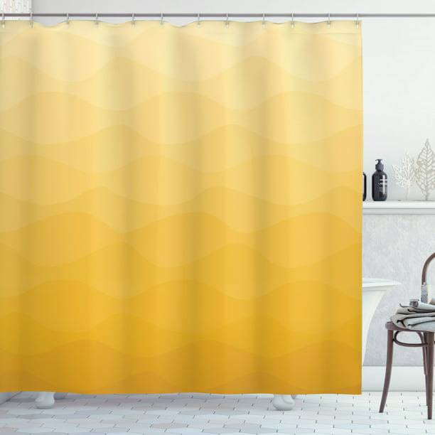 Yellow Ombre Shower Curtain Retro, Mustard Yellow Shower Curtain Set