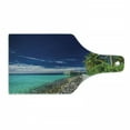 thumbnail image 1 of Ocean Cutting Board, Wooden Boardwalkt the Beach Palm Trees in Dark Sky Hawaiian Paradise Scene, Decorative Tempered Glass Cutting and Serving Board, Wine Bottle Shape, Turquoise Green, by Ambesonne, 1 of 1
