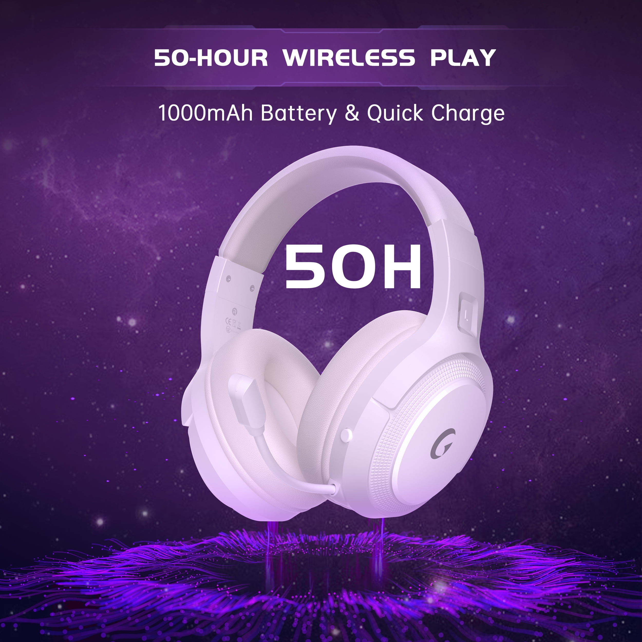 AYEDLOE Wireless Gaming Headset for PC, PS5, PS4, Switch, Mac with Dual EQ (Game & Music), 2.4G USB Gaming Headphones with Noise Cancelling Mic, 50H Playtime, 3.5mm Wired Mode for Xbox, White
