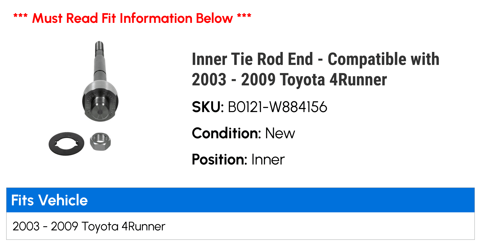 Inner Tie Rod End - Compatible with 2003 - 2009 Toyota 4Runner - Moog