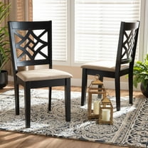 Baxton Studio Nicolette Modern and Contemporary Sand Fabric Upholstered and Dark Brown Finished Wood 2-Piece Dining Chair Set