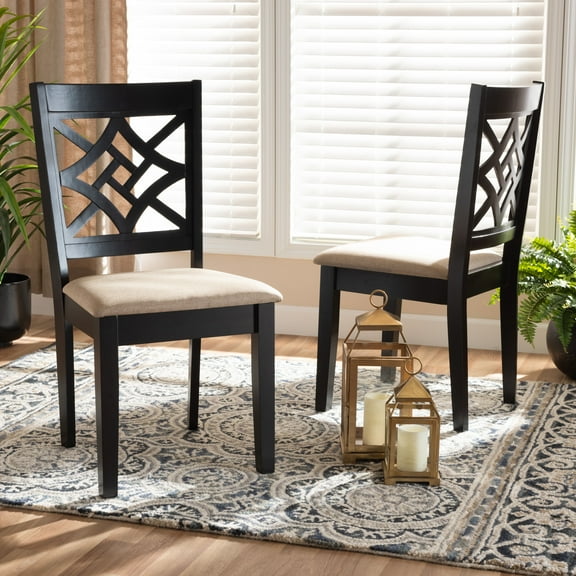 Baxton Studio Nicolette Modern and Contemporary Sand Fabric Upholstered and Dark Brown Finished Wood 2-Piece Dining Chair Set