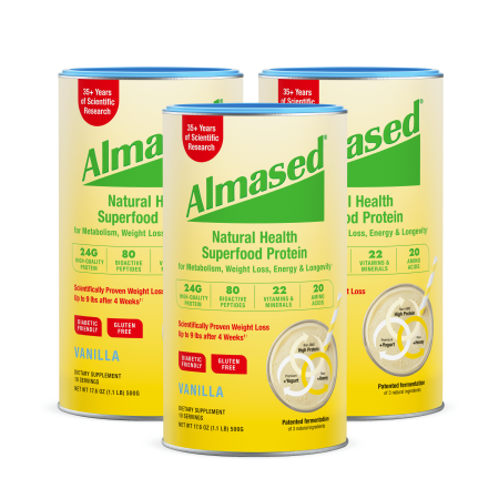 Almased Vanilla shakes – Gluten-Free, non-GMO Powder – Boost High Protein, Vanilla Flavor, 17.6 oz (3 Pack)