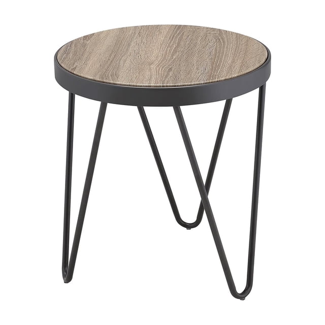 Bowery Hill Contemporary Metal End Table in Weathered Gray Oak