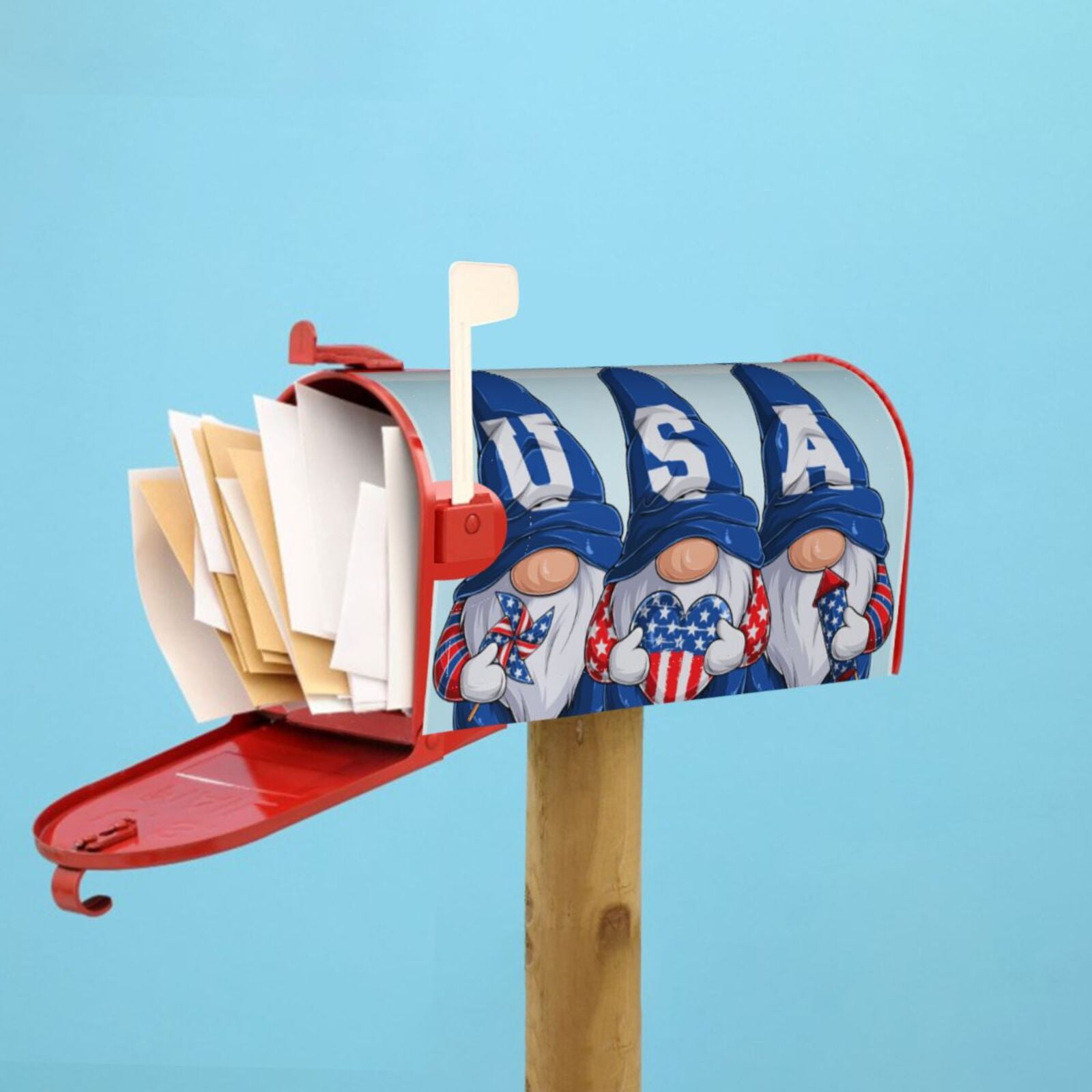 Picia Cute Gnomes in USA Magnetic Mailbox Cover Standard Size-25.5x21 in