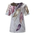 thumbnail image 3 of Pntutb Womens Plus Size Casual T-Shirt Feather Printed Round-Neck Short Sleeve Pullover Tops Blouse, 3 of 6