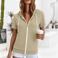thumbnail image 5 of BODOAO Zip Up Hoodies for Women Short Sleeve Lightweight Hooded Sweatshirt with Drawstring and Side Pockets, Casual Summer Jacket for Travel Outdoor Layering Beige L, 5 of 6