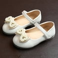 thumbnail image 2 of GiLiling Girls' Mary Jane Flats, Pearl Bow Toe Hook-and-Loop Strap, TPR Non-Slip Sole PU Leather Flats School Parties Weddings Footwear (White, 4.5-5 Years), 2 of 6