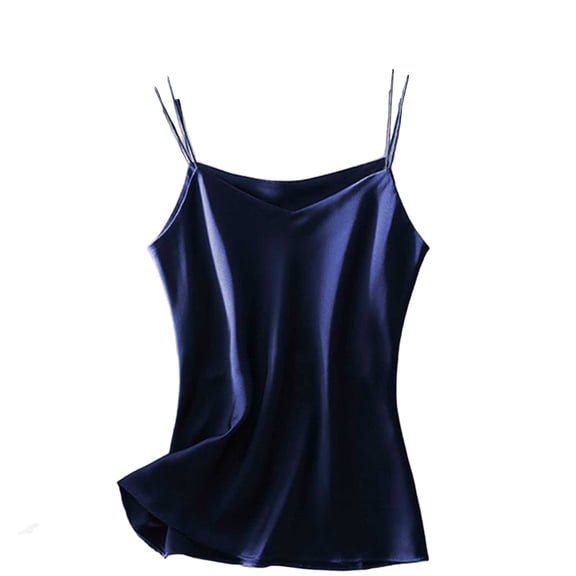 XUNKUSGA Camisole Tops for Women Soft Silk Satin V Neck Spaghetti Strap Tank Tops Fashion Summer Sleeveless Blouses for Women Dressy Casual M-4XL Blue