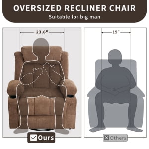 TEQIN Massage Swivel Recliner Chair,Oversized Rocker Recliner with Massage and Lumbar Heat Ergonomic Rocker Chair,Recliner Chairs w/Remote Control, Side Pocket, 2 Cup Holders, USB Charge Port