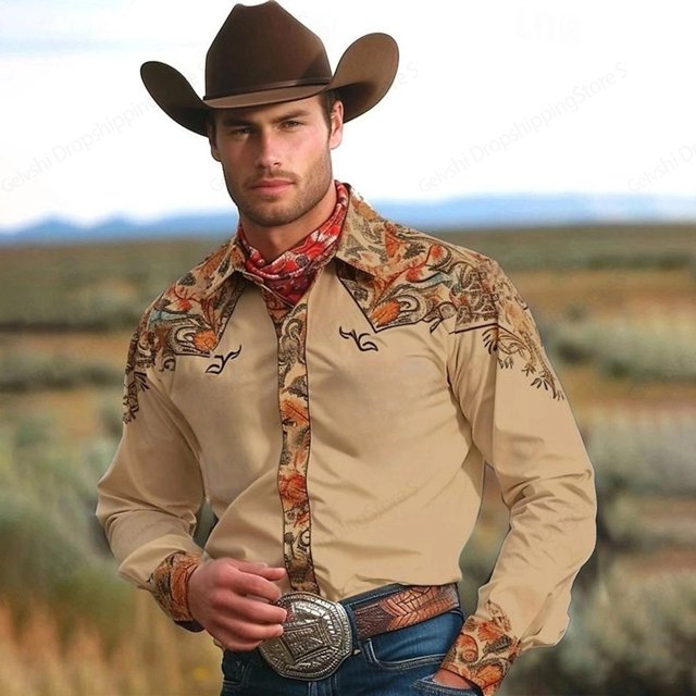 Camisa de manga larga para hombre estilo occidental camisas hawaianas de mezclilla camisas gráficas vintage cómodas y suaves blusa de playa de talla grande