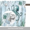 thumbnail image 6 of Coastal Octopus Kitchen Curtain Valances for Windows Farmhouse Short Curtains, Cyan Nautical Fish Shells Seaweeds Rod Pocket Valance Curtain for Bedroom Cafe Living Room 42"x18", 6 of 8
