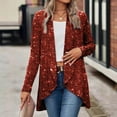 thumbnail image 2 of Goindgs Womens Jacket Fall Coats Sequin Solid Color Irregular Hem Long Sleeve Long Jackets Tops Shirts Trendy 2025 Red-L, 2 of 8