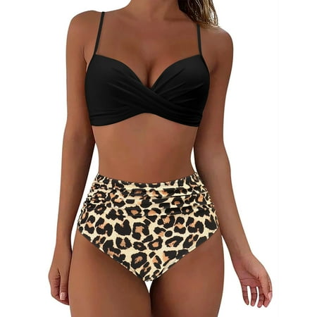 BJUTIR Women Twist High Waisted Bikini Push Up Two Piece Swimsuits Vintage Swimsuit Two Piece Retro Halter Ruched High Waist Print Bikini Set