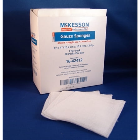 Medi-Pak Performance Plus Gauze Sponge Type VII  Cotton Gauze 12-Ply 4 X 4 In Sterile, Box of 50