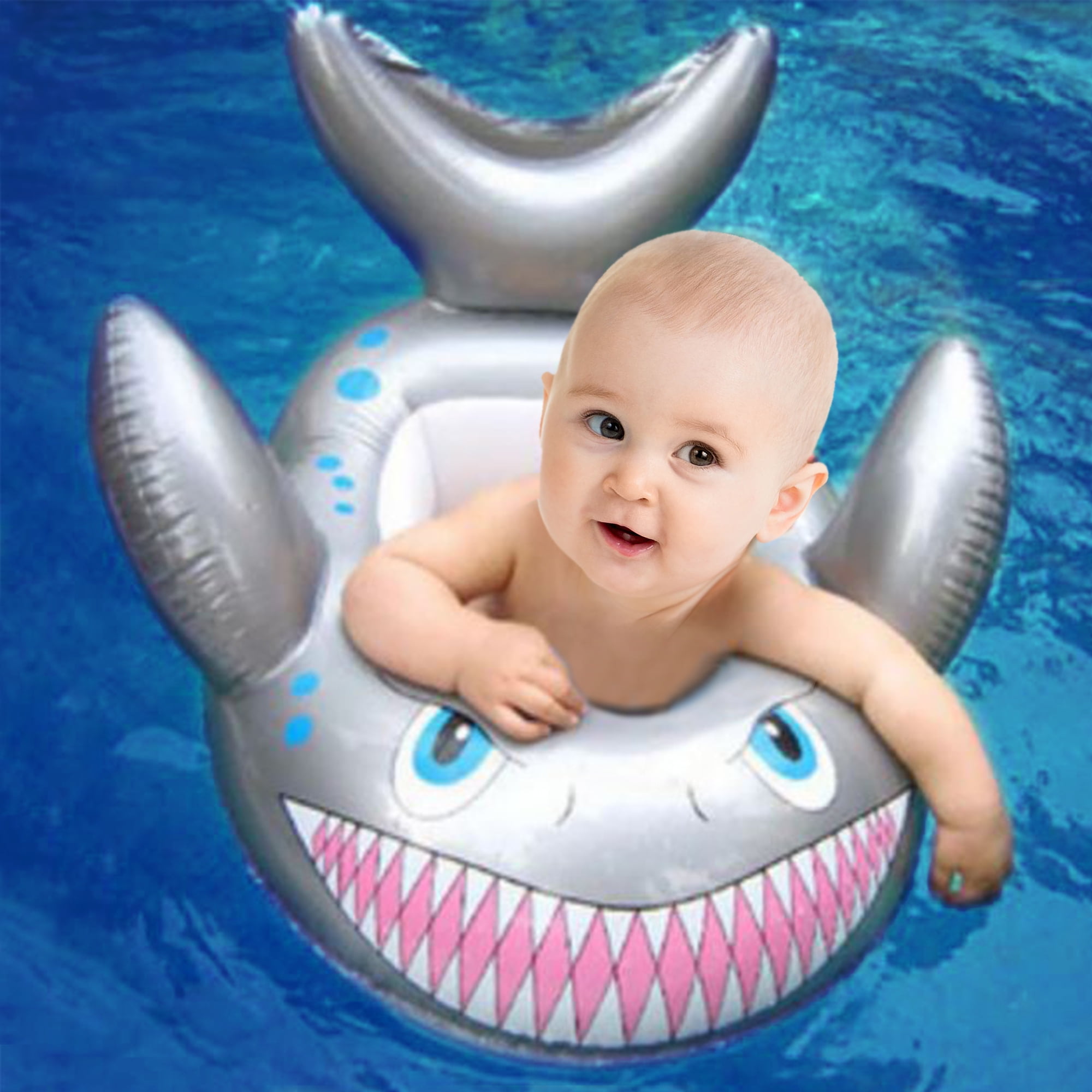 Ultra-Durable Dual-Chamber 3-Point Harness w/ Child Safety Valves & UPF 50 BigMouth Inc Lil Silly Shark Float with Canopy Protection Baby Pool Float