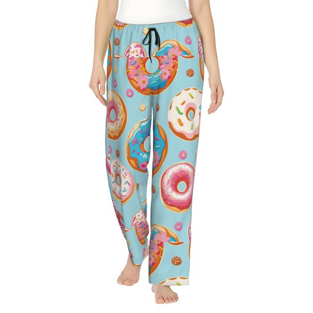 Fotbe Colorful Donut Pantalones de Pijama para Mujer, Pantalones de Dormir, Pantalones Pj con Cordón y Bolsillos-X-Large