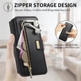 thumbnail image 5 of 2 in 1 Wallet Case for Apple iPhone 16, Detachable Magnetic Back Cover Cards Slots Zipper Pocket Ring Holder Magnetic Closure Protective Drop Proof Case Cover for iPhone 16, Black, 5 of 11