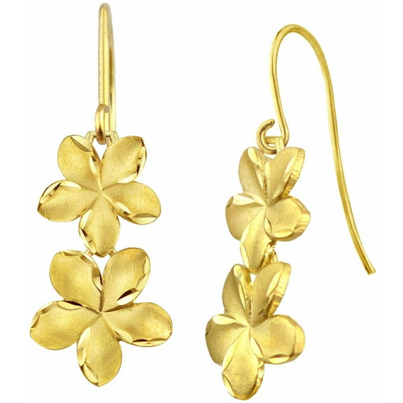 10kt Gold Satin and Diamond-Cut Plumeria Drop Earrings