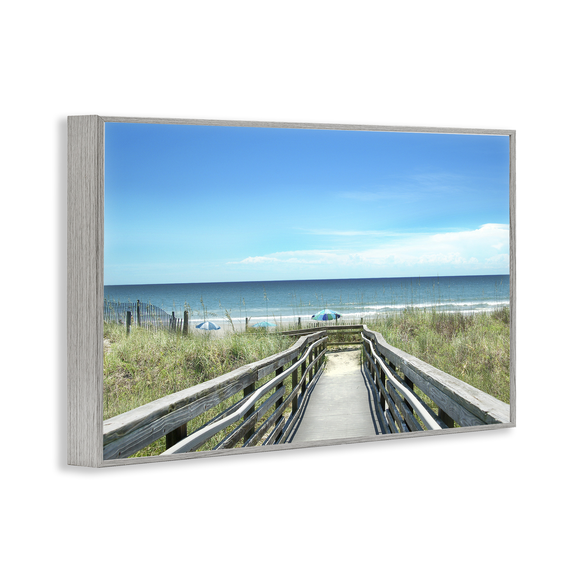 Stupell Industries Bridge to Beach View Landscape Photography Gray Framed Art Print Wall Art, 24 x 16