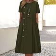 thumbnail image 2 of QIPOPIQ Robes pour Femmes Invitées de Mariage Fête Manches Courtes Robes Décontractées Tendance Robe Printemps Été Col Rond Robe Longueur Genou Offres 2023, 2 of 5