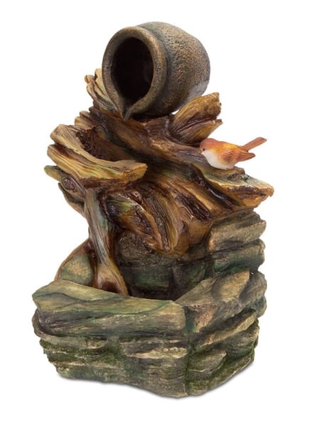 Melrose 18.5" Bucket with Bird Garden Outdoor Patio Waterfall Fountain - Orange/Brown