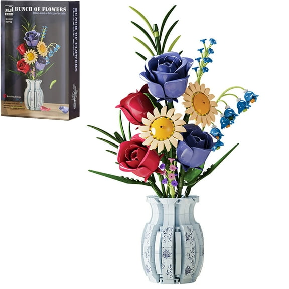 GZBrick Roses Flowers Bouquet Building Sets with Vase Roses Sunflower for Adults Girls Compatible with Lego-787pcs