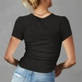 thumbnail image 3 of Womens Summer Short Sleeve V Neck Ribbed Knit Button T Shirts Henley Solid Color Trendy BasicTee, 3 of 6