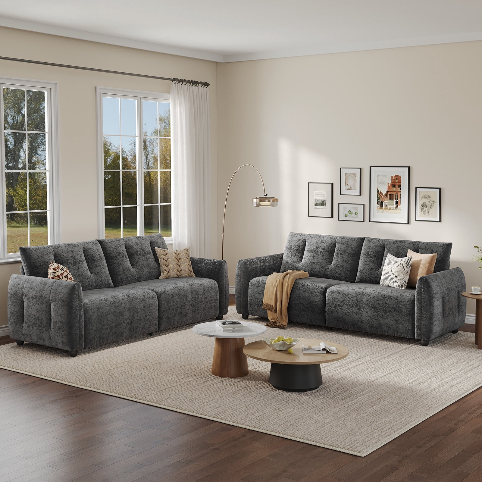 COPIAE 84.5 Inch Loveseat Sofa, Modern Couch and Sofa, Feather-tip armrest design, Sturdy and Easy Installation, Small Sofa for Living Room Bedroom Office and Apartment, Chenille Fabric,Gray