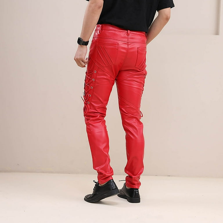 HOOMEUMY Men's Faux Leather Pants Steampunk Goth Trousers