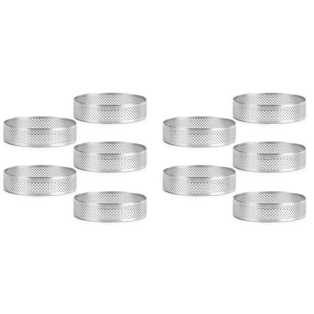 10 Piezas Anillos de Tarta Circulares con Agujeros de Acero Inoxidable Pastel de Frutas Quiches Molde de Mousse de Pastel Molde para Hornear de Cocina 7cm