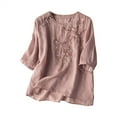 thumbnail image 3 of Women's Chiffon Shirt Half Sleeve Shirts For Women Summer Crewneck Trendy Blouse Loose Fit 2025 Embroidered Tops Boho Cotton Linen Tunics,Purple Women's Chiffon Shirt M, 3 of 3