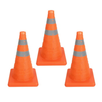 Hyper Tough Collapsible Reflective Emergency Safety Cone, Traffic Cone, 3 Pack, Orange