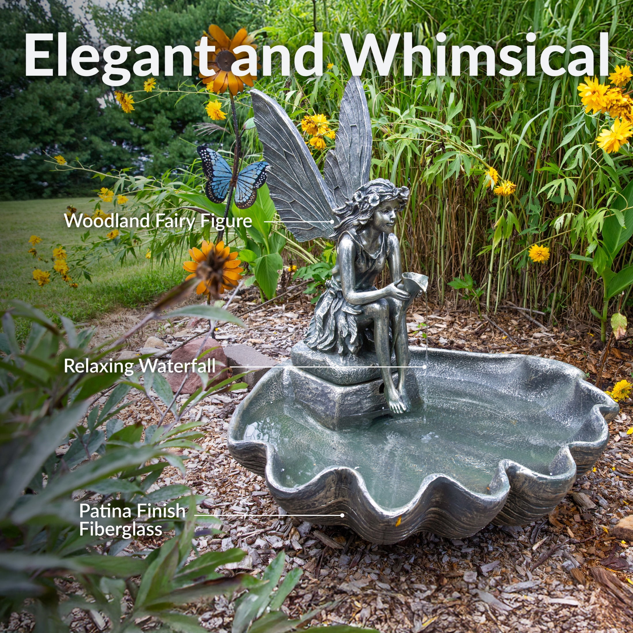 Sunnydaze Fairy Shell Bronze Fiberglass Outdoor Water Fountain