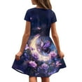 thumbnail image 5 of Uourmeti Butterfly Sundress for Girls 10-12 Short Sleeve Swing Dress Flower Moon Print Soft Crew Neck Dresses Casual Knee Length A-Line Dress with Pockets, 5 of 6