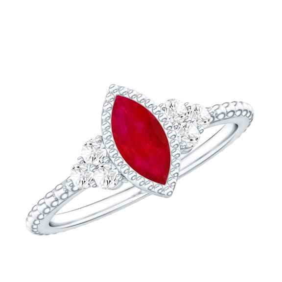 Rosec Jewels Natural Ruby Promise Ring with Diamond - Vintage Inspired Ring - AAA Quality - Ready to Gift for Valentines, 925 Sterling Silver, US 4.00